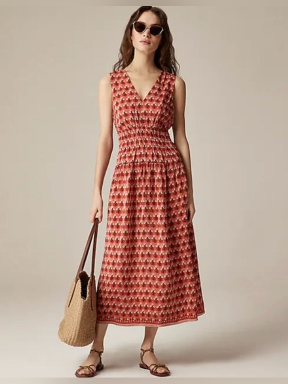 J. Crew XS Hyacinth Maxi Dress in Foral Block Print V-Neck Crepe de Chine NWT